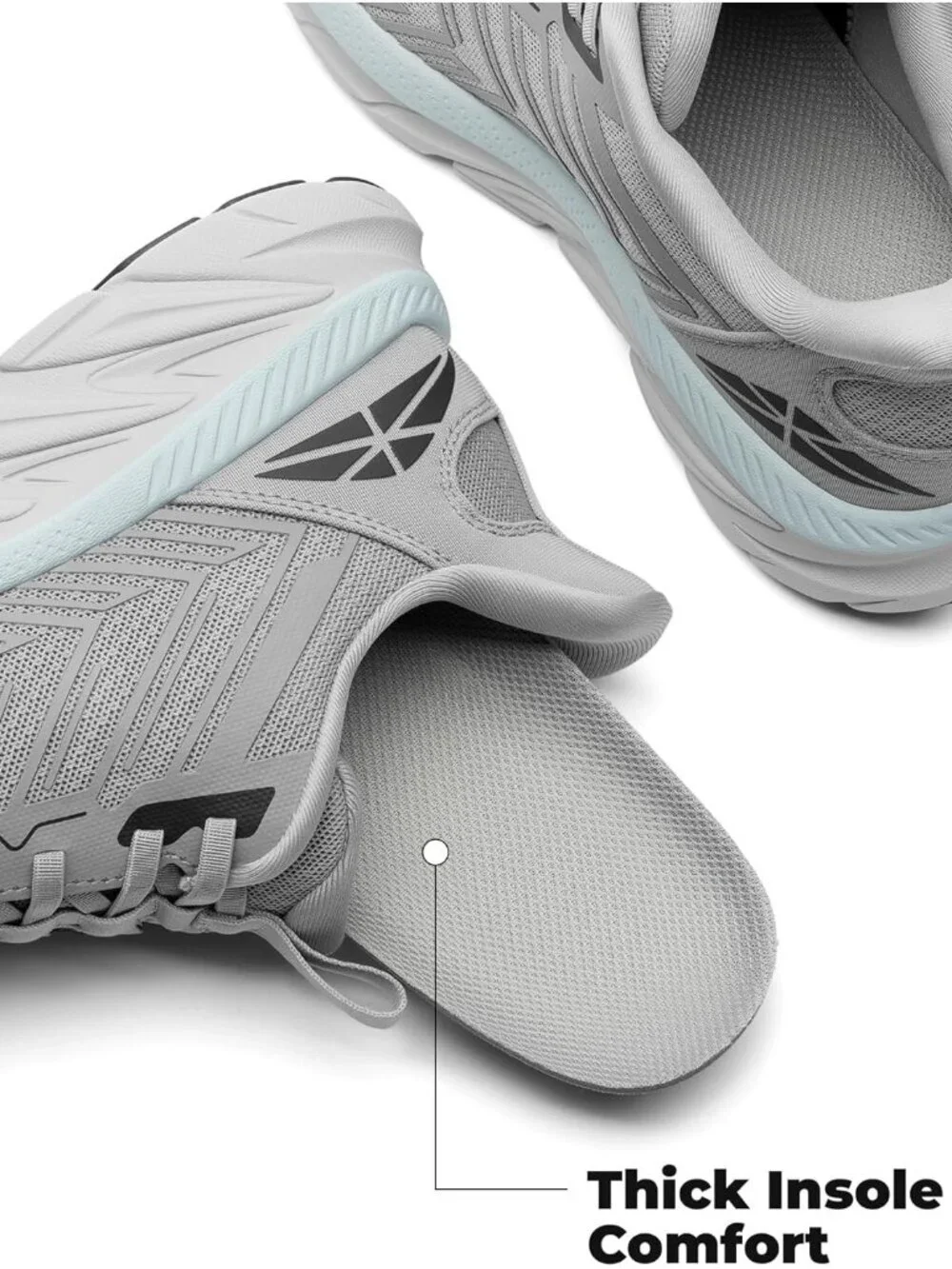 Women's Grey Slip On Walking Shoes Running Comfortable Breathable Sneakers